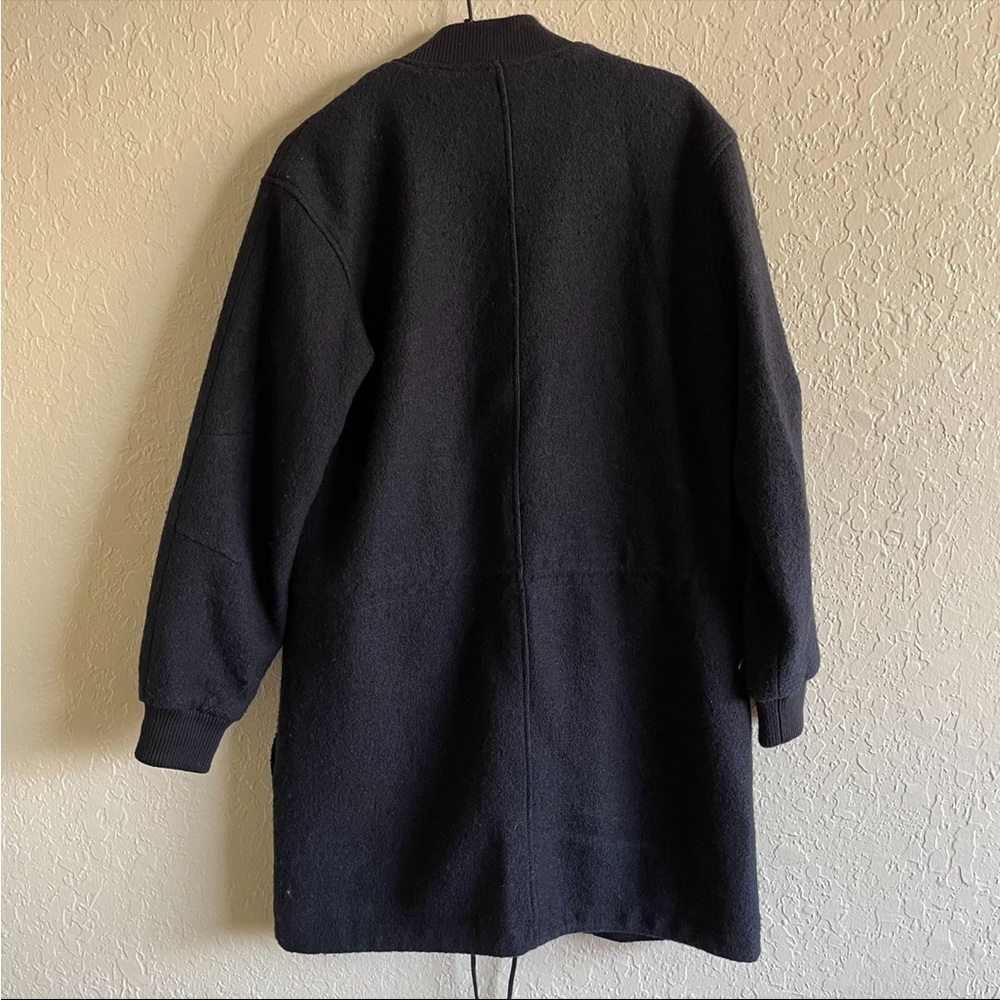 Mango suit navy blue wool coat jacket zip up and drawstring XS - Picture 8 of 11